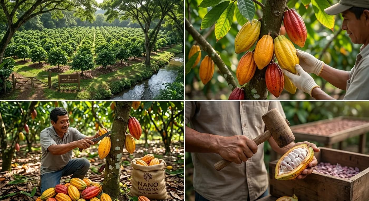 Origen y cosecha de cacao